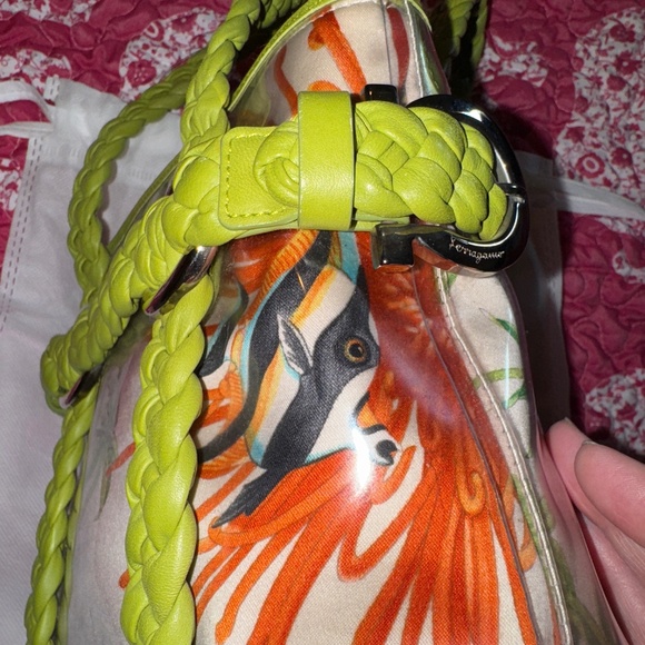 Salvatore Ferragamo Green and Cream Mini Bag with Braided Handles - Picture 9 of 9